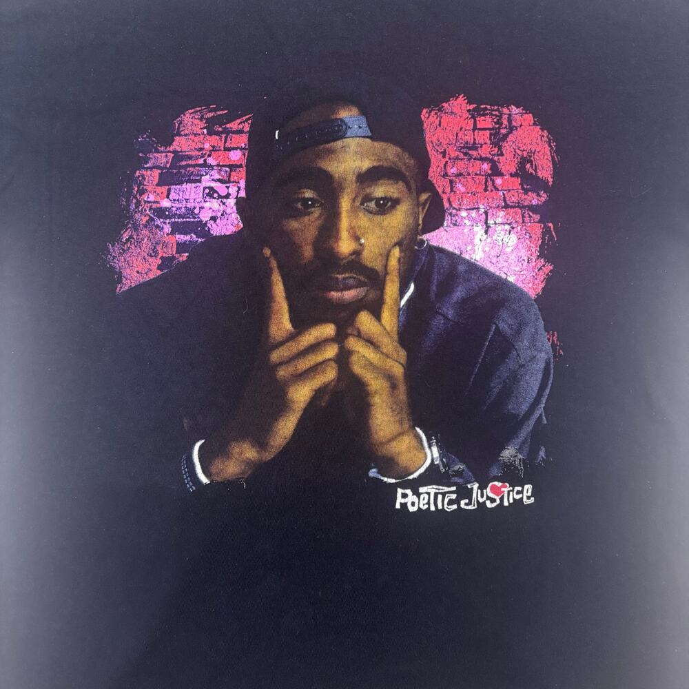 Poetic Justice Tupac Design Tee Medium Black T shirt